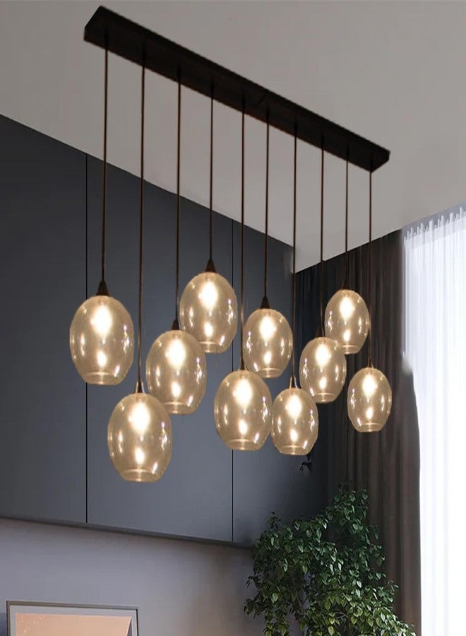 SINOMAN ثريا سينومان العصرية ذات العشرة مصابيح مع أغطية زجاجية كروية شفافة، مصباح سقف معلق كبير بلمسة نهائية معدنية سوداء لغرفة الطعام، جزيرة المطبخ، غرفة المعيشة، وديكور المنزل (مع لمبة). - Image 1